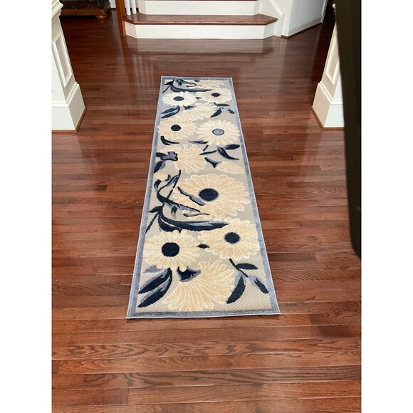 Nourison Home “Aloha” Navy Blue & Beige runner (Size 2 ft 3 in x 8 ft) - Picture 1 of 4
